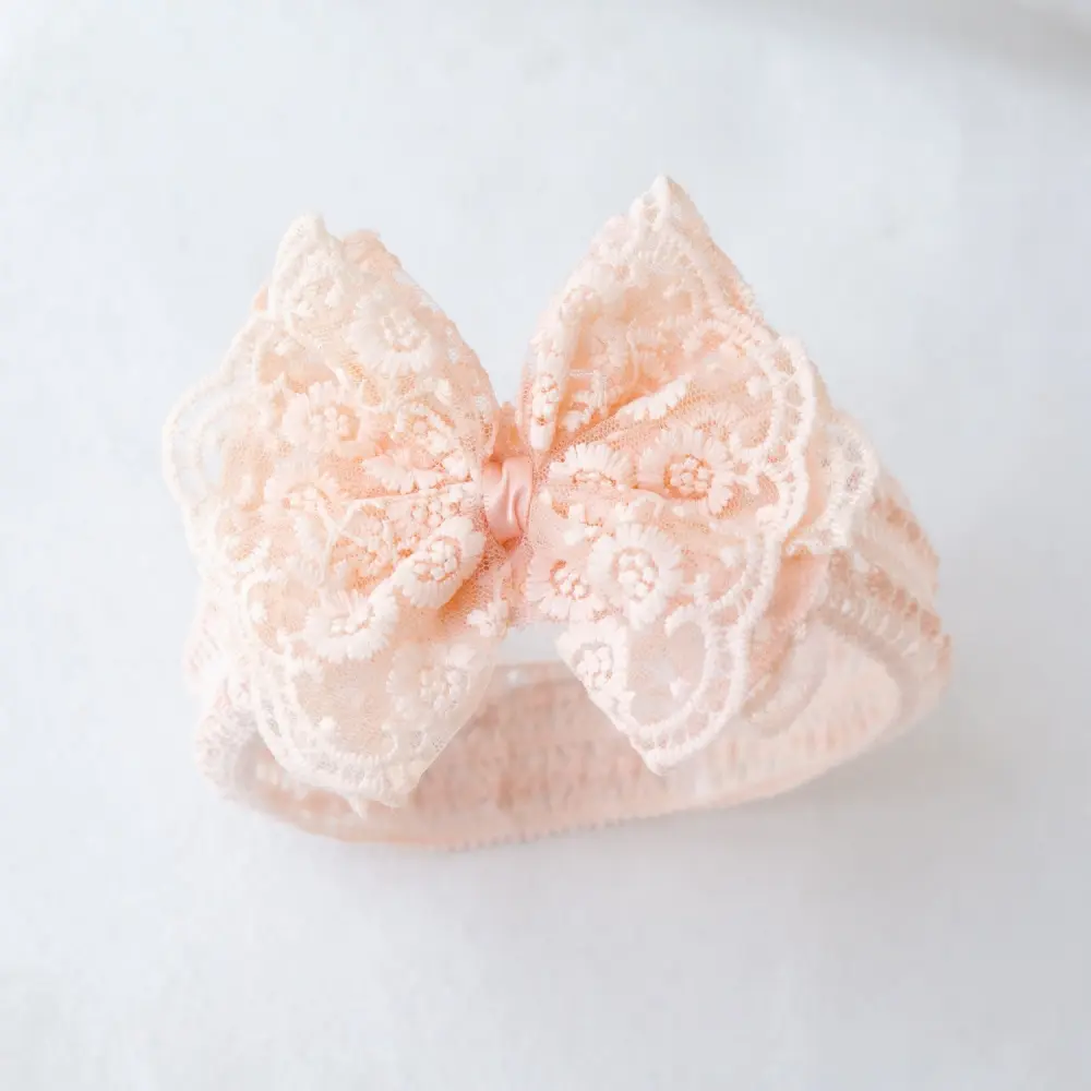 Cute Lace Embroidery Bow Headband For Princess Baby Girls Solid Bow Elasticity Hair Band Luxury Headwear Gifts