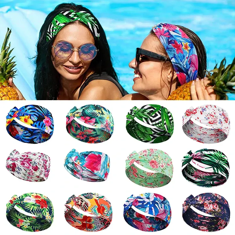Yoga Turban Knot Headwrap Sports Elastic Hawaii Beach Hairband Fashion Cotton Fabric Wide Headband For Women Hair Accessoires