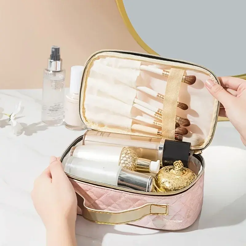 Women Large Capacity PU Cosmetic Handbag Travel Toiletry Bag Multifunctional Portable Storage Bags