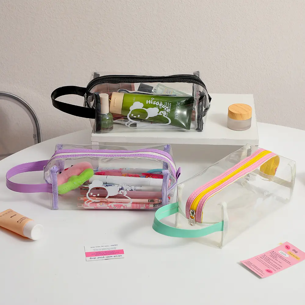 PVC Transparent Cosmetic Storage Bag Large Capacity Women Makeup Organizer Pen Bag Pencil Case Box Supplies Students Supplies