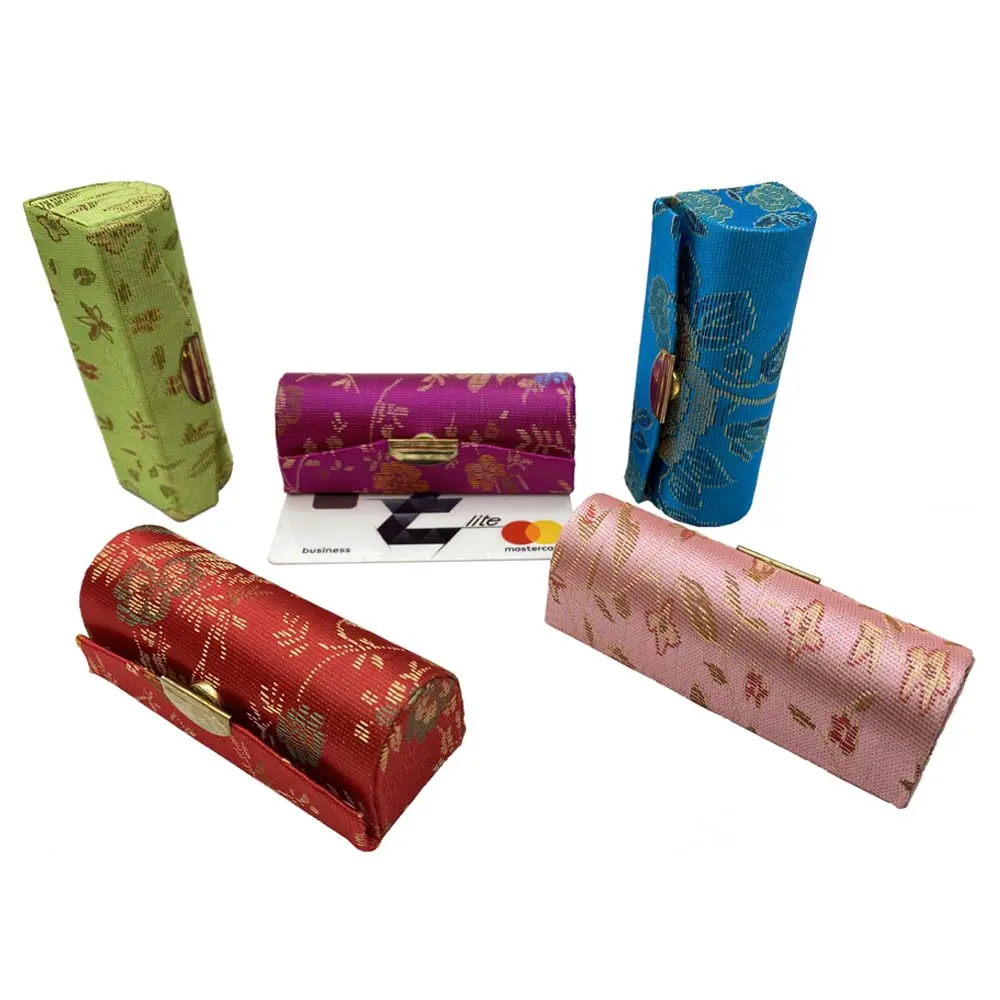 Flower Jacquard Lipstick Case Single Jewellery Box Lip Gloss Storage Case Cosmetic Bags With Mirror Women Makeup Storage Box