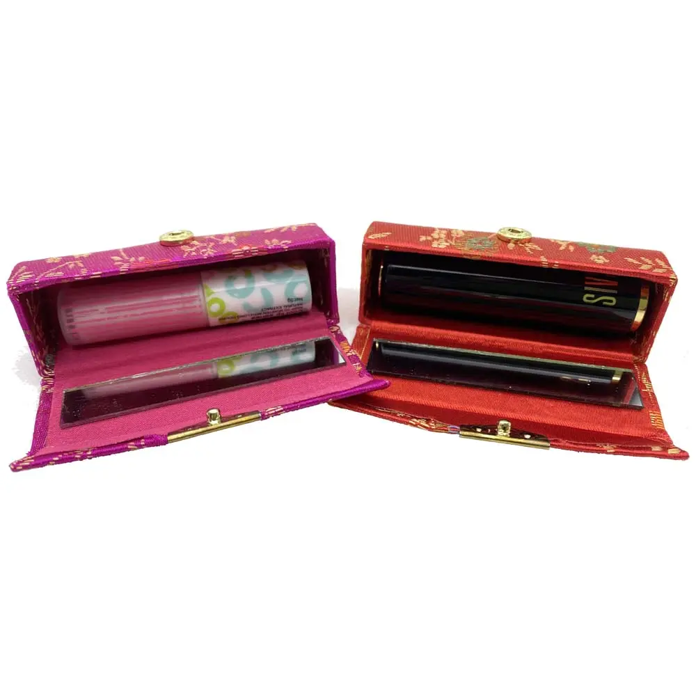 Flower Jacquard Lipstick Case Single Jewellery Box Lip Gloss Storage Case Cosmetic Bags With Mirror Women Makeup Storage Box