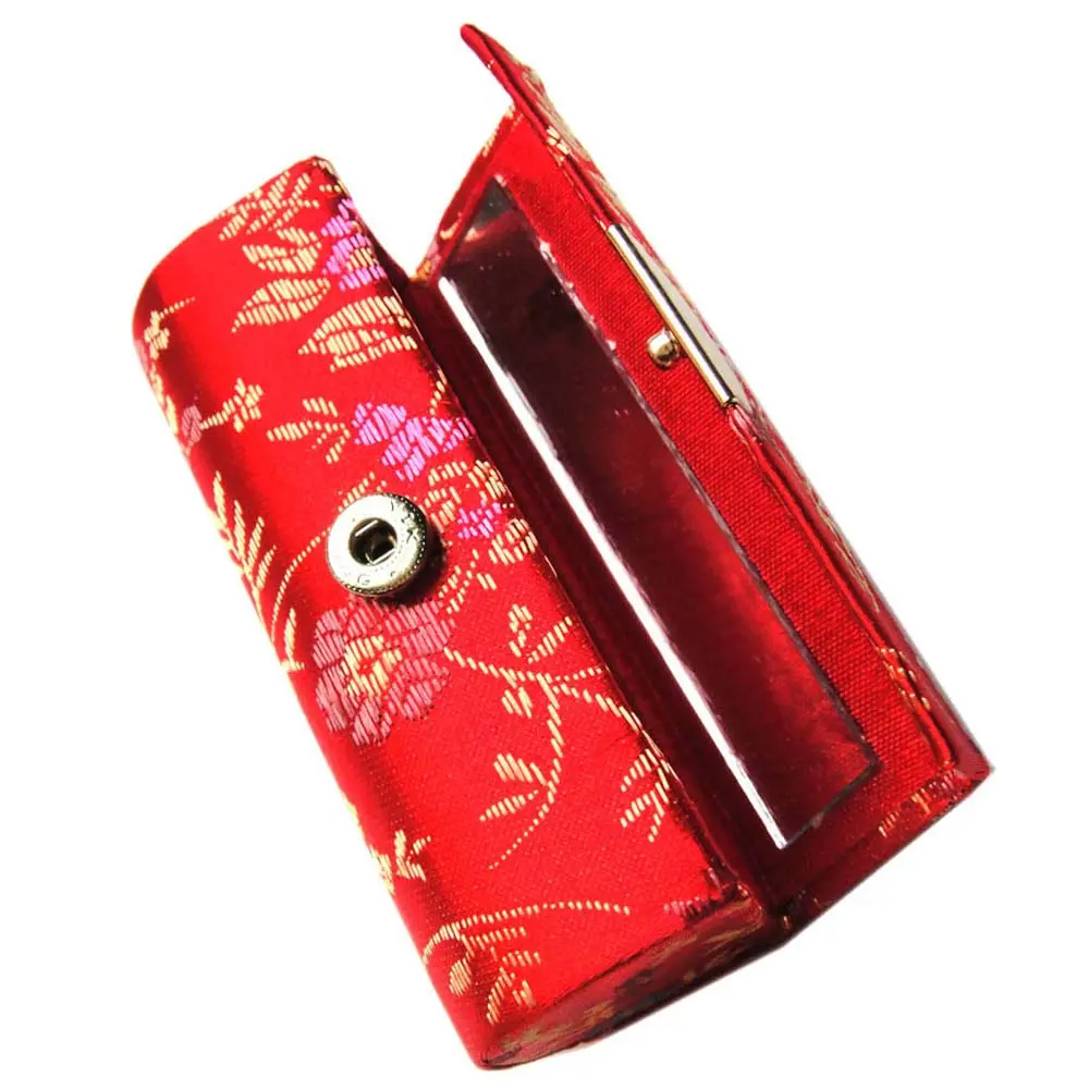 Flower Jacquard Lipstick Case Single Jewellery Box Lip Gloss Storage Case Cosmetic Bags With Mirror Women Makeup Storage Box
