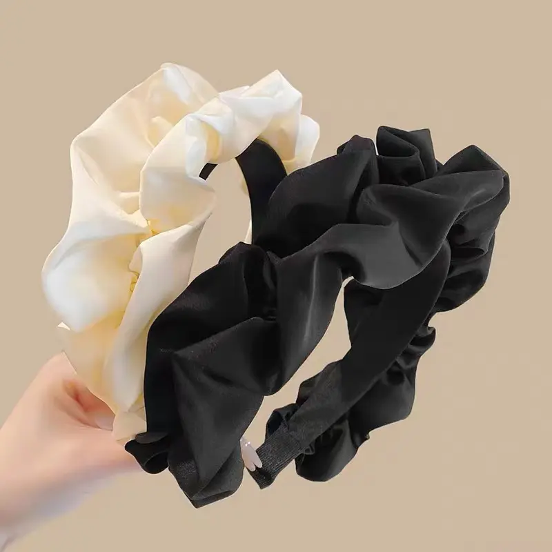 Solid Color Wide-brimmed Pleated Headband for Women Elegant  Face Wash Hairband Fashion Girl Hair Accessories hair tie