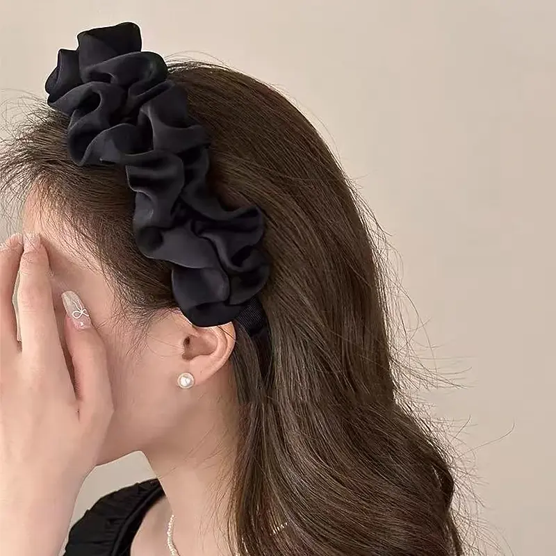 Solid Color Wide-brimmed Pleated Headband for Women Elegant  Face Wash Hairband Fashion Girl Hair Accessories hair tie