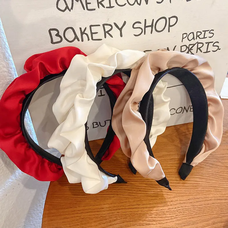 Solid Color Wide-brimmed Pleated Headband for Women Elegant  Face Wash Hairband Fashion Girl Hair Accessories hair tie