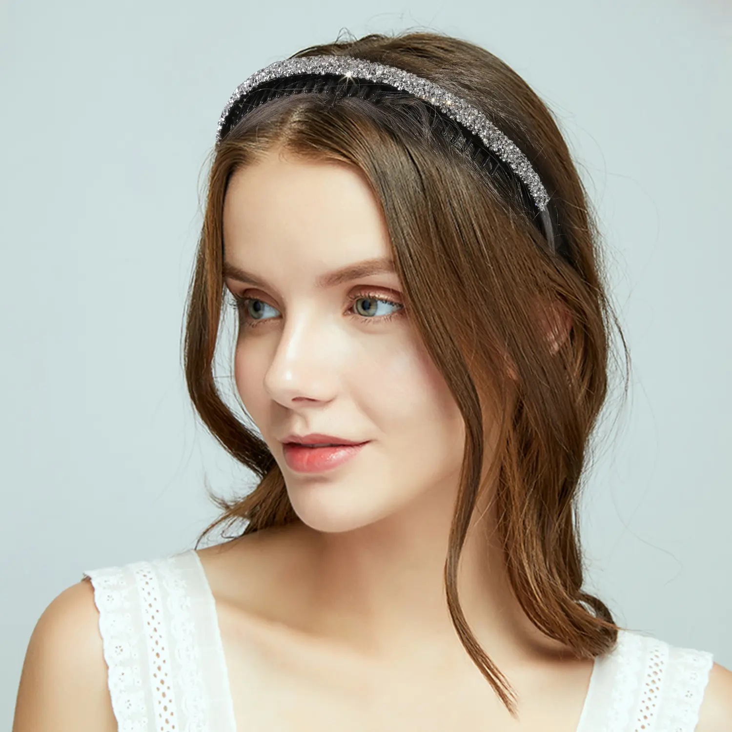 3Pcs Crystal Rhinestone Headbands for Women Girls Sparkly Beaded Hair Hoops Clear Black Weave Narrow Hair Bands Hair Accessories