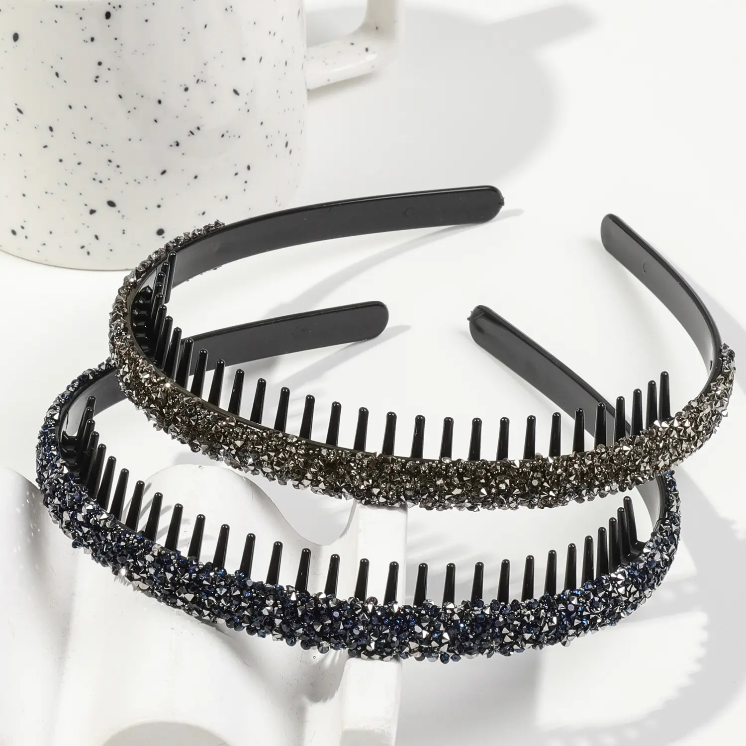 3Pcs Crystal Rhinestone Headbands for Women Girls Sparkly Beaded Hair Hoops Clear Black Weave Narrow Hair Bands Hair Accessories