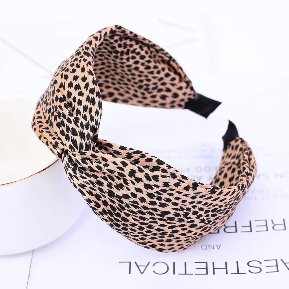 Fashion Print Leopard Headband Wide Cross Women Hairband Elastic Bow Hair Hoop Bands Bezel Top Knot Girls Hair Accessories