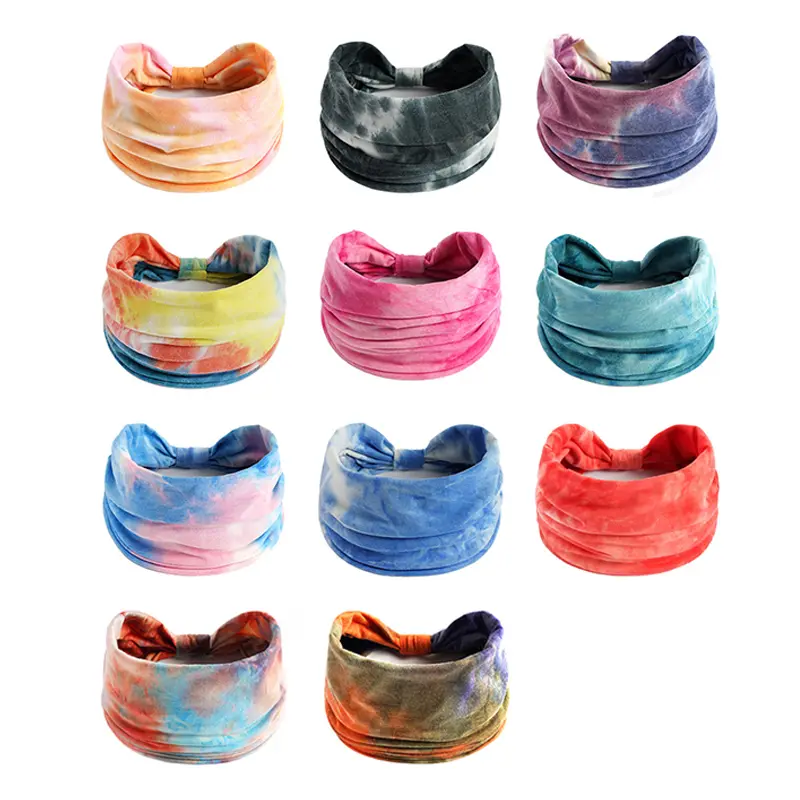 Tie-dye Boho Knot Turbans Yoga Elastic Head Wrap Women Headband Wide Hairbands Headwear Bandanas Fashion Hair Band Accessories