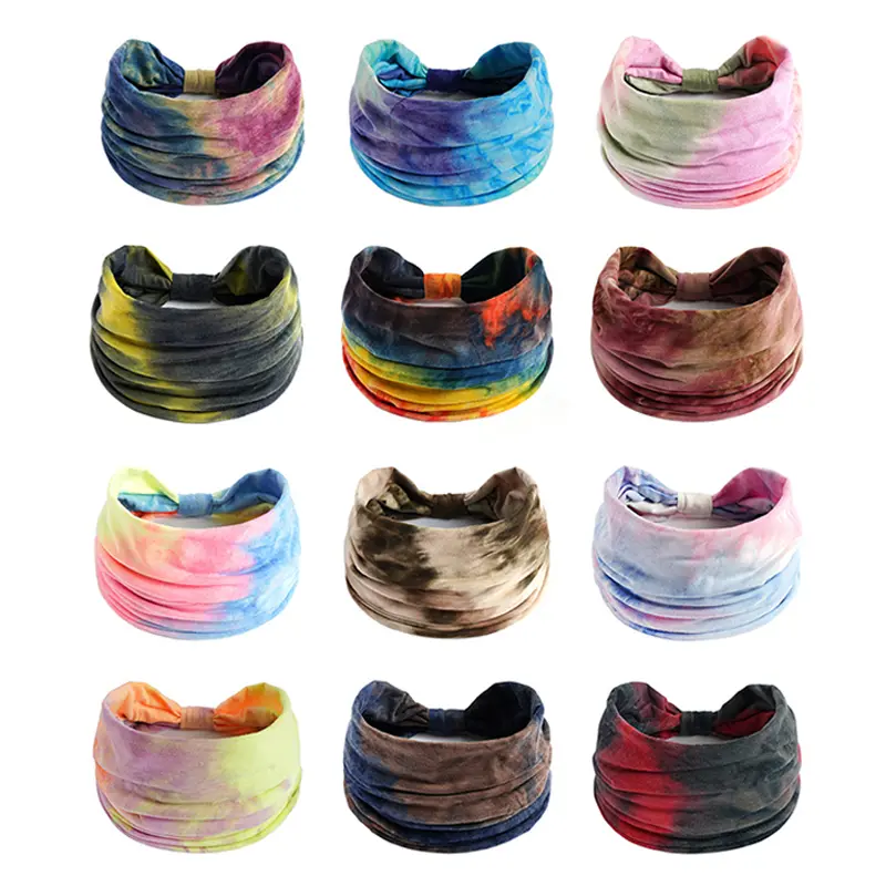 Tie-dye Boho Knot Turbans Yoga Elastic Head Wrap Women Headband Wide Hairbands Headwear Bandanas Fashion Hair Band Accessories