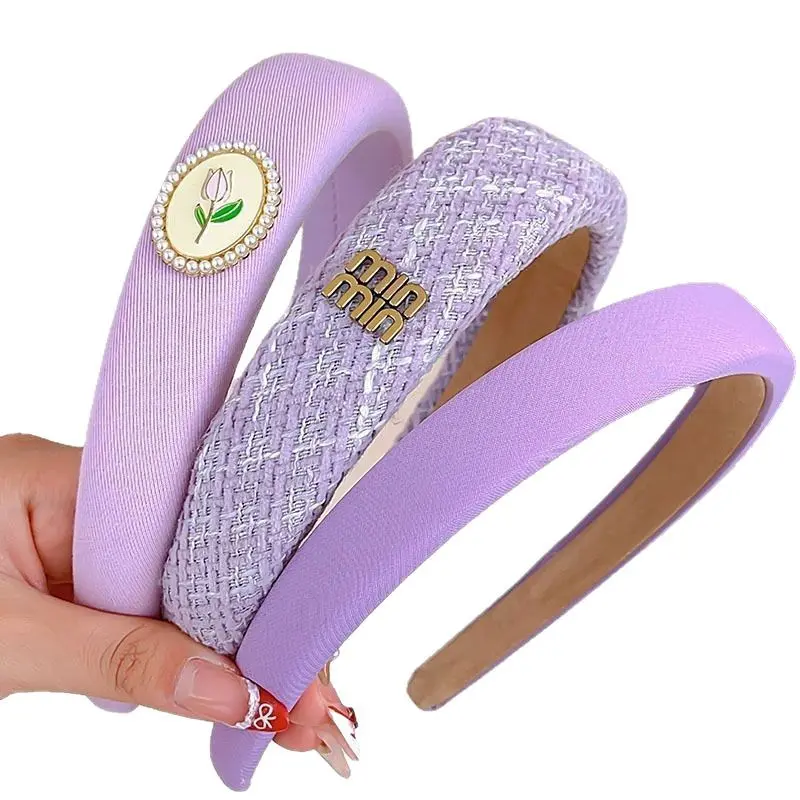 Purple Series Sponge Headband for Woman Elegant Temperament Wide Brim Hair Band Fashion Girl Makeup Headband Hair Accessories