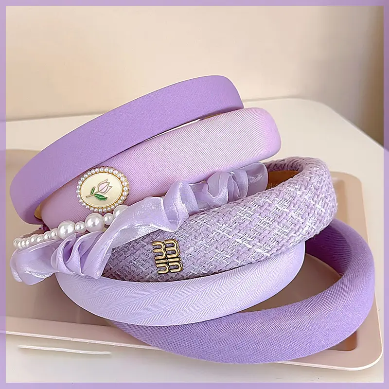 Purple Series Sponge Headband for Woman Elegant Temperament Wide Brim Hair Band Fashion Girl Makeup Headband Hair Accessories
