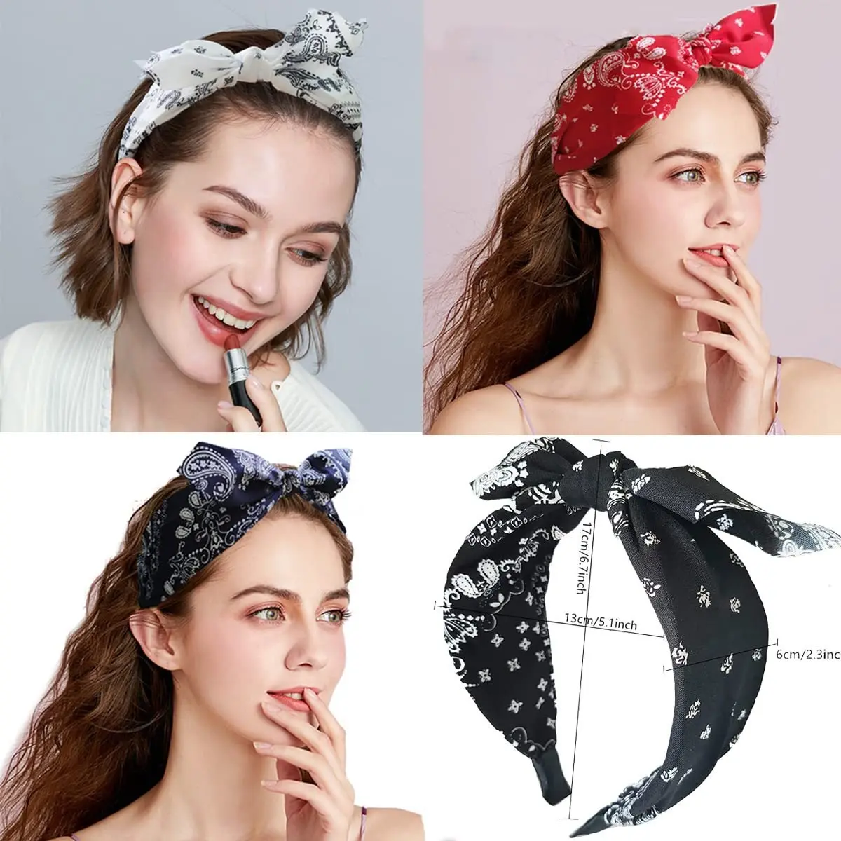 Fashion Paisley Bandana Headband For Women Top Knotted Bow Hairbands Cute Rabbit Ear Turban Headwrap Hair Band Girls Accessories