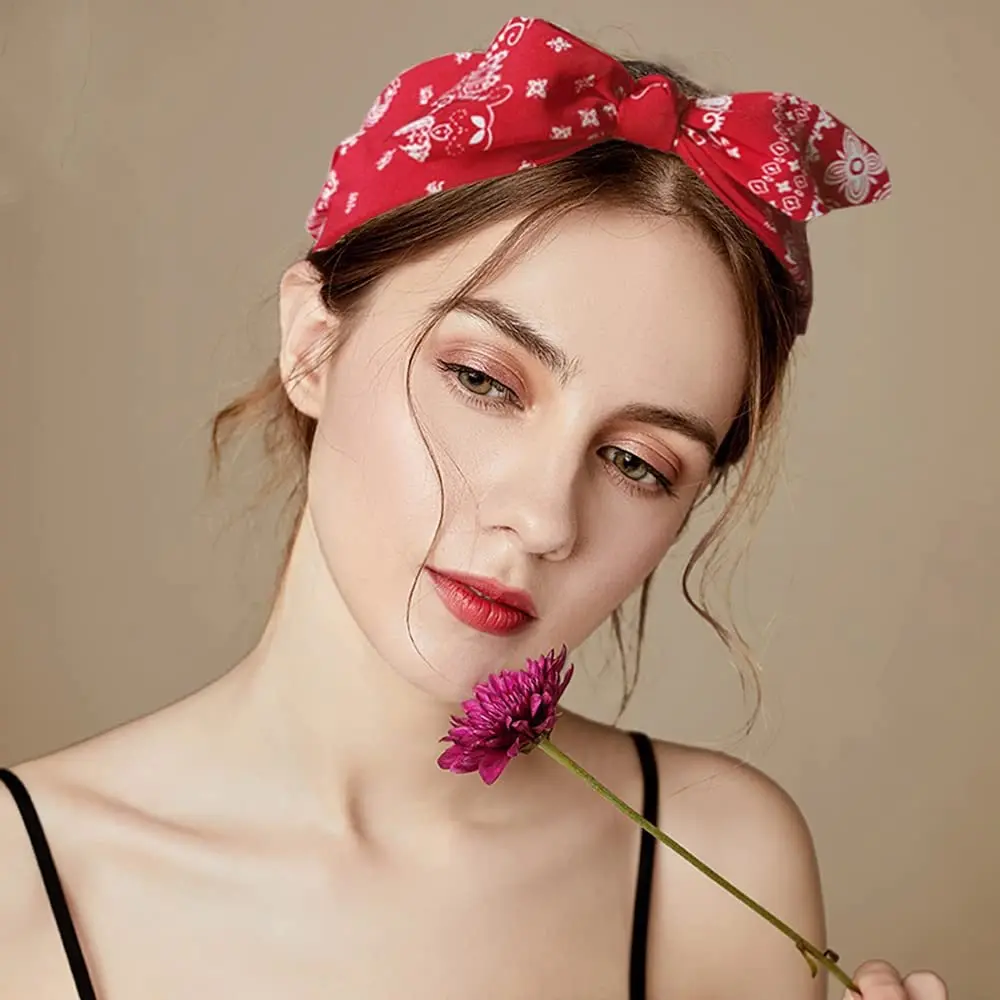 Fashion Paisley Bandana Headband For Women Top Knotted Bow Hairbands Cute Rabbit Ear Turban Headwrap Hair Band Girls Accessories