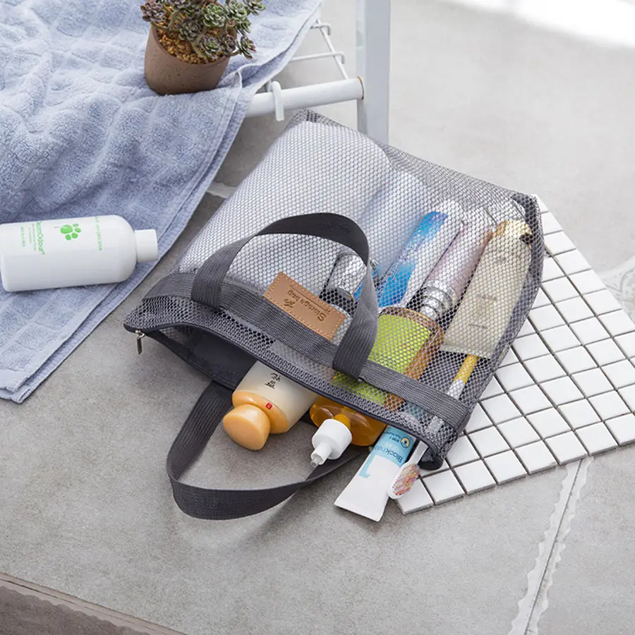 Mesh Makeup Toiletry Storage Bags Handbags Portable Travel Washing Body Shower Tools Organizer Hanging Cosmetic Organizer Pouch