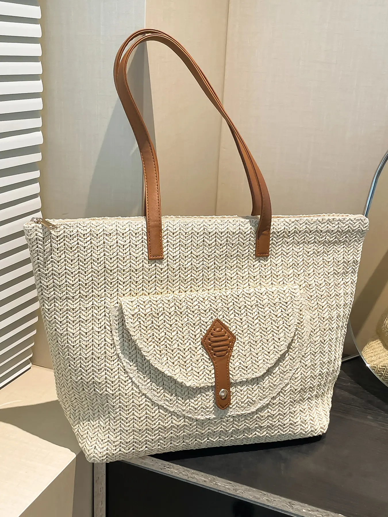Fashion Large Capacity Woven Tote Bag, New Beach VacationOne Shoulder Underarm Straw Large Bag