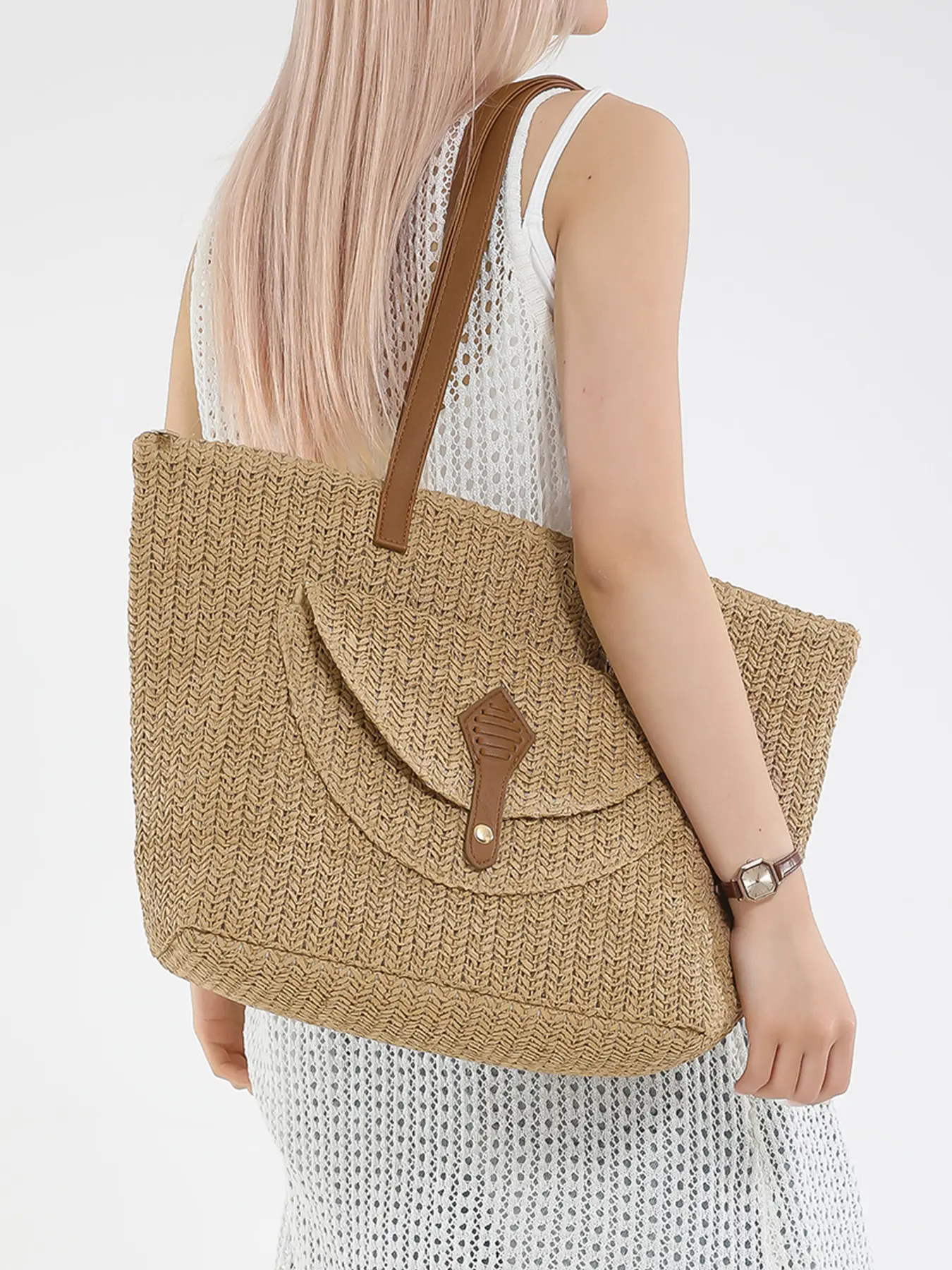 Fashion Large Capacity Woven Tote Bag, New Beach VacationOne Shoulder Underarm Straw Large Bag