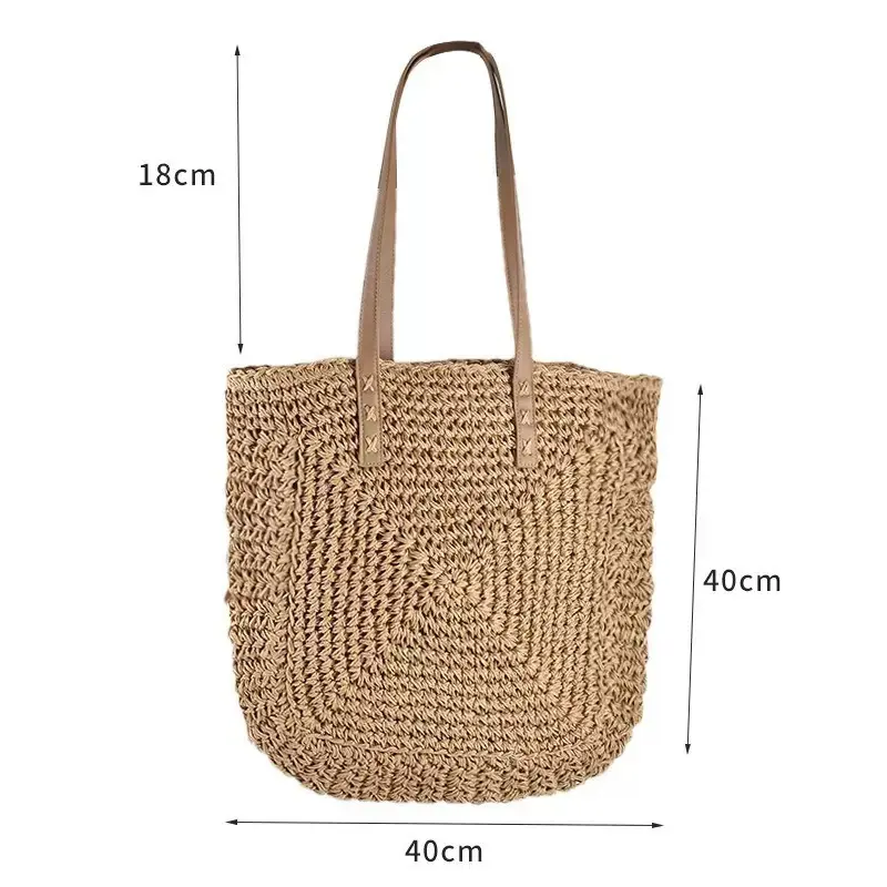 Handmade Woven Straw Beach Bag Large Capacity Shoulder Bag Women Raffia Travel Shopper Totes Summer Vacation Casual Handbags