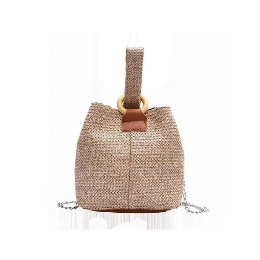 NEW 1 Pcs Women's Handheld One Shoulder Diagonal Straddle Bag Summer New Fashion Versatile PP Woven Chain Bucket Bag