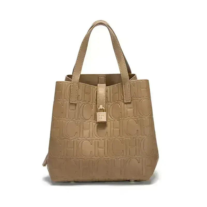CH Large Capacity Handbag Luxury Brand Temperament Letter Print with Lock Design 2025 Trendy Women's Crossbody Bag