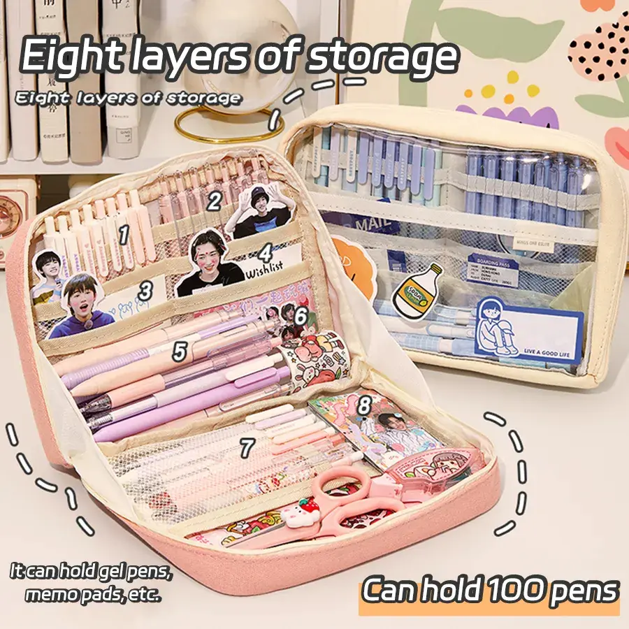 Kawaii Pencil Case Large Capacity Ladies Cosmetic Makeup Bag Pen Pouch Box For Girls Japanese Korean Schools Offices Supplies