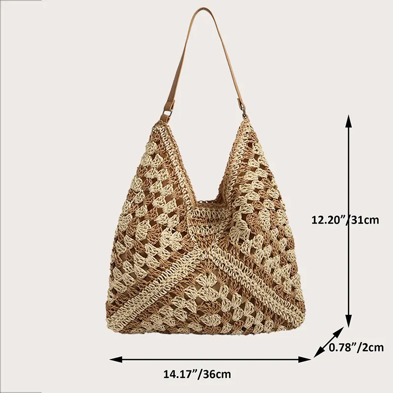 Popular Women's Woven Straw Shoulder Bag Medium Size Handbag With Handle For Beach Vacation
