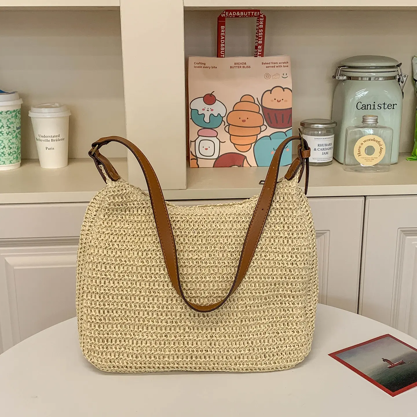 Clouds Love2025 New Women's Hand - Woven Beach Vacation Shoulder Bag, Large - Capacity Crossbody Tote Straw Bag