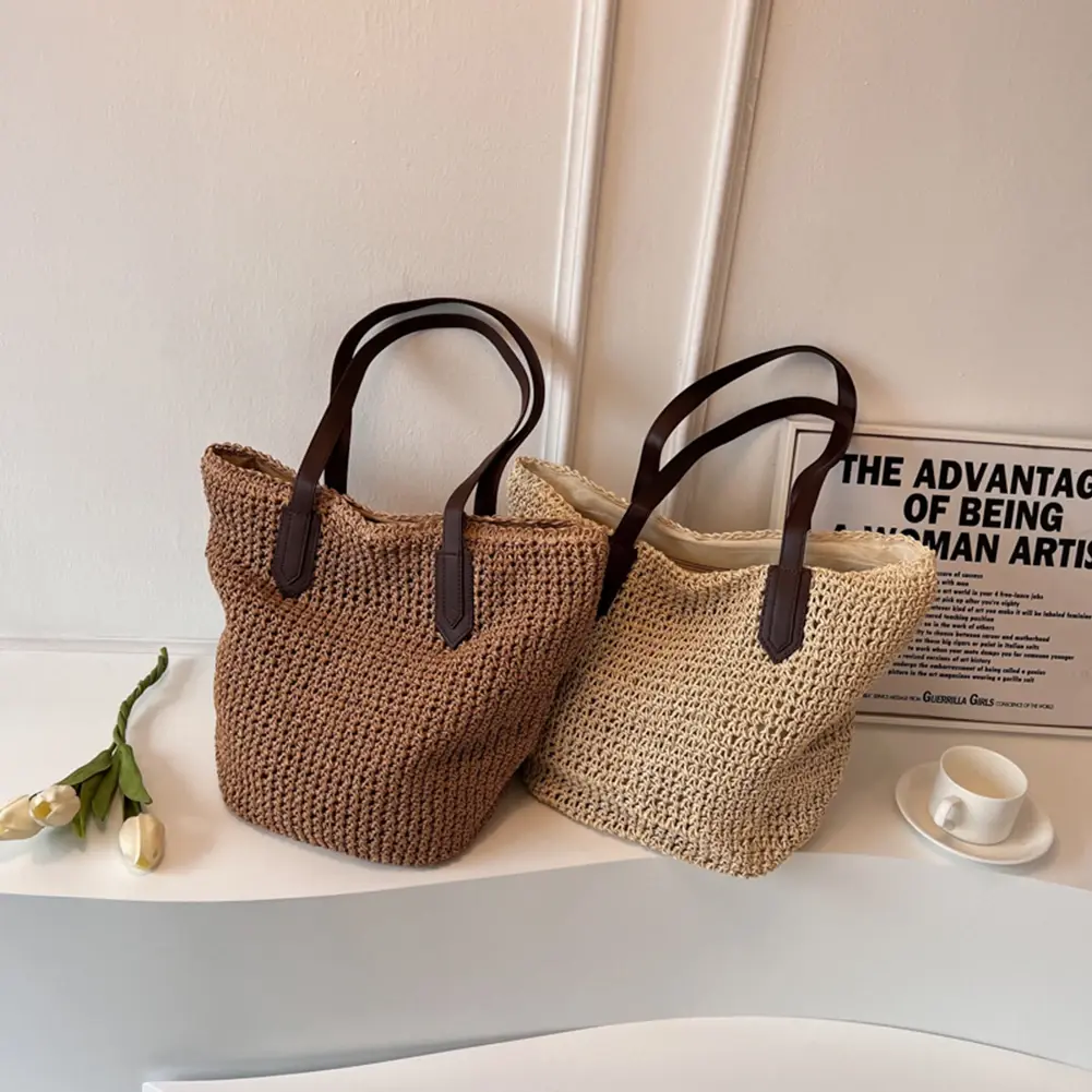 Women Shouder Bag Bohemian Straw Underarm Bag Summer Beach Woven Armpit Bag Large Casual Knitted Bag Shopping Bags