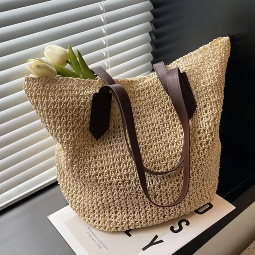 Women Shouder Bag Bohemian Straw Underarm Bag Summer Beach Woven Armpit Bag Large Casual Knitted Bag Shopping Bags