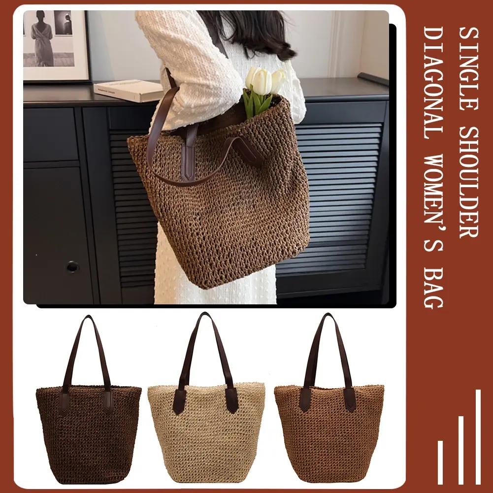 Women Shouder Bag Bohemian Straw Underarm Bag Summer Beach Woven Armpit Bag Large Casual Knitted Bag Shopping Bags