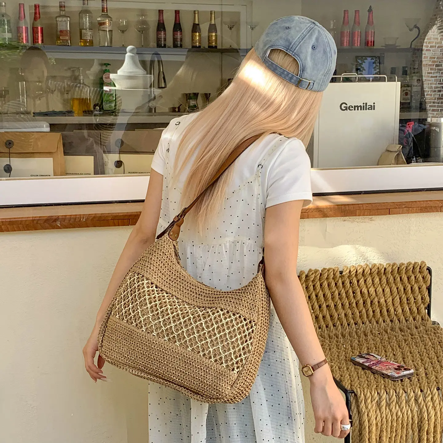 Clouds Love2025 New Women's Hand - Woven Beach Vacation Shoulder Bag, Large - Capacity Crossbody Tote Straw Bag