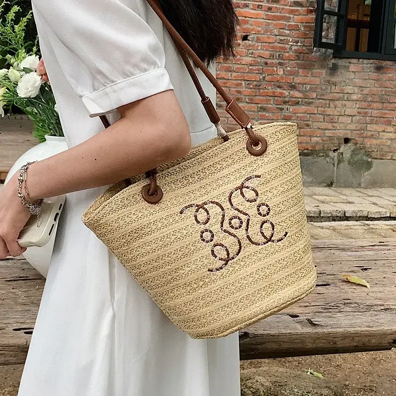 Summer New Vacation Woven Straw Bag, High Quality Seaside Beach Bag for Women, Women's Beach Bags Bucket Bag
