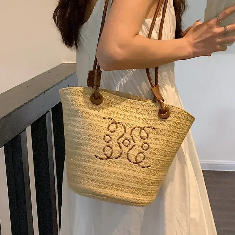 Summer New Vacation Woven Straw Bag, High Quality Seaside Beach Bag for Women, Women's Beach Bags Bucket Bag