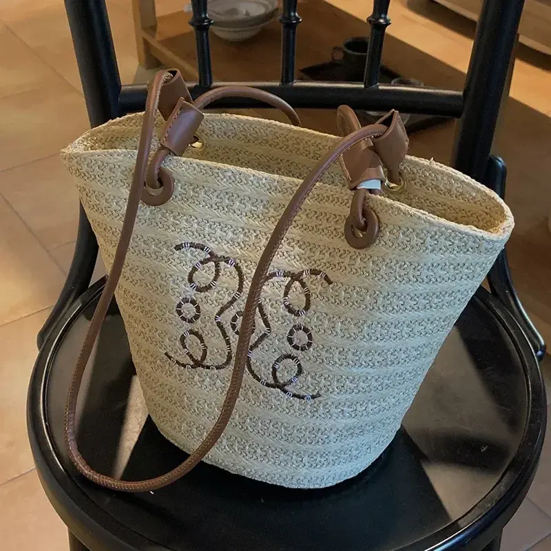 Summer New Vacation Woven Straw Bag, High Quality Seaside Beach Bag for Women, Women's Beach Bags Bucket Bag