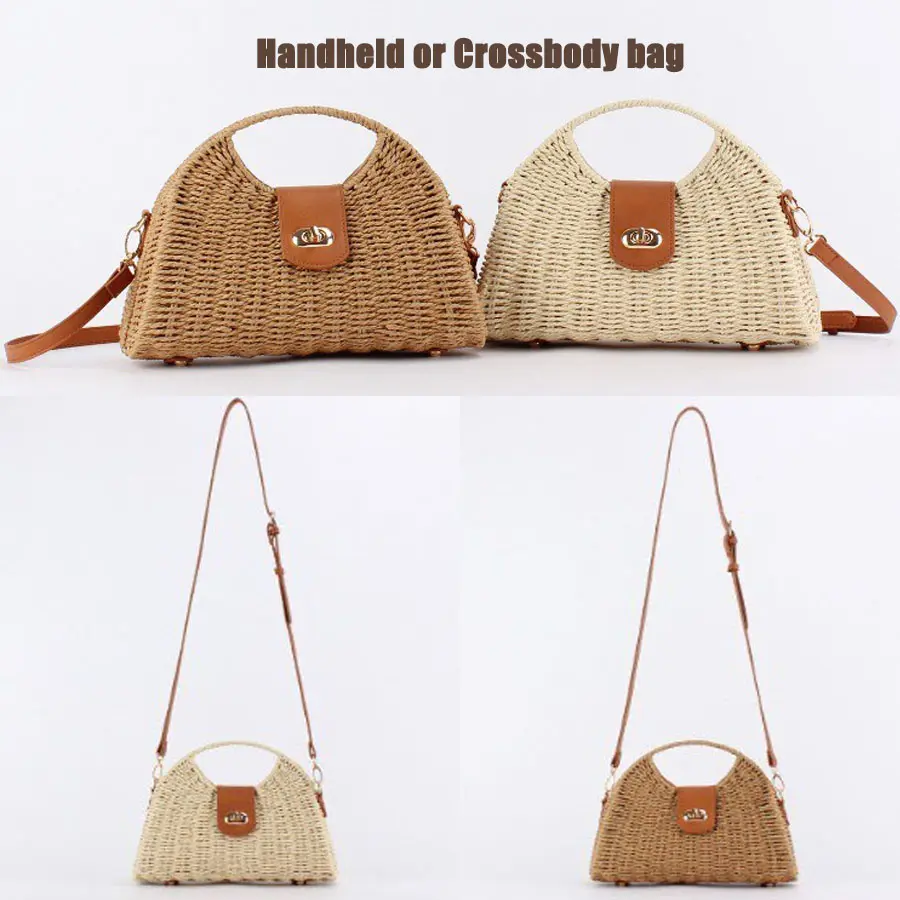 Casual Woven Basket Bags Women Handbags Handmade Summer Beach Bag Straw Shoulder Crossbody Bag 2025