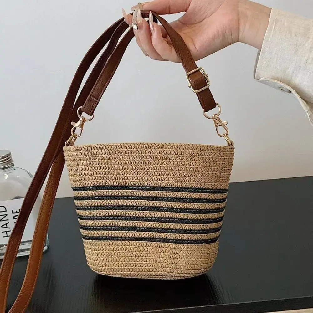 Portable Summer Straw Women Totes Bag Woven Large Capacity Woven Shoulder Bag Zipper Handmade Vacation Beach Bag Girl