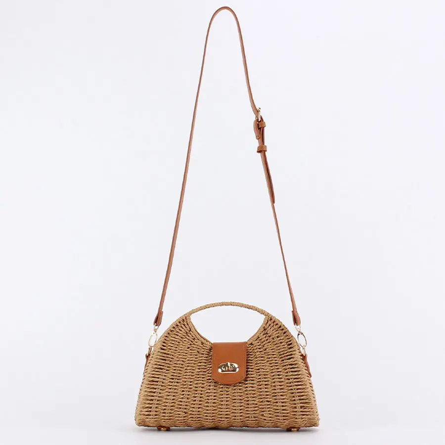 Casual Woven Basket Bags Women Handbags Handmade Summer Beach Bag Straw Shoulder Crossbody Bag 2025