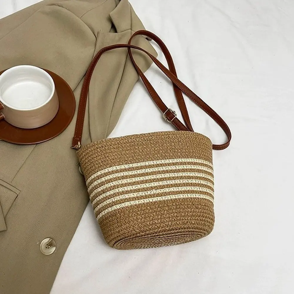 Portable Summer Straw Women Totes Bag Woven Large Capacity Woven Shoulder Bag Zipper Handmade Vacation Beach Bag Girl