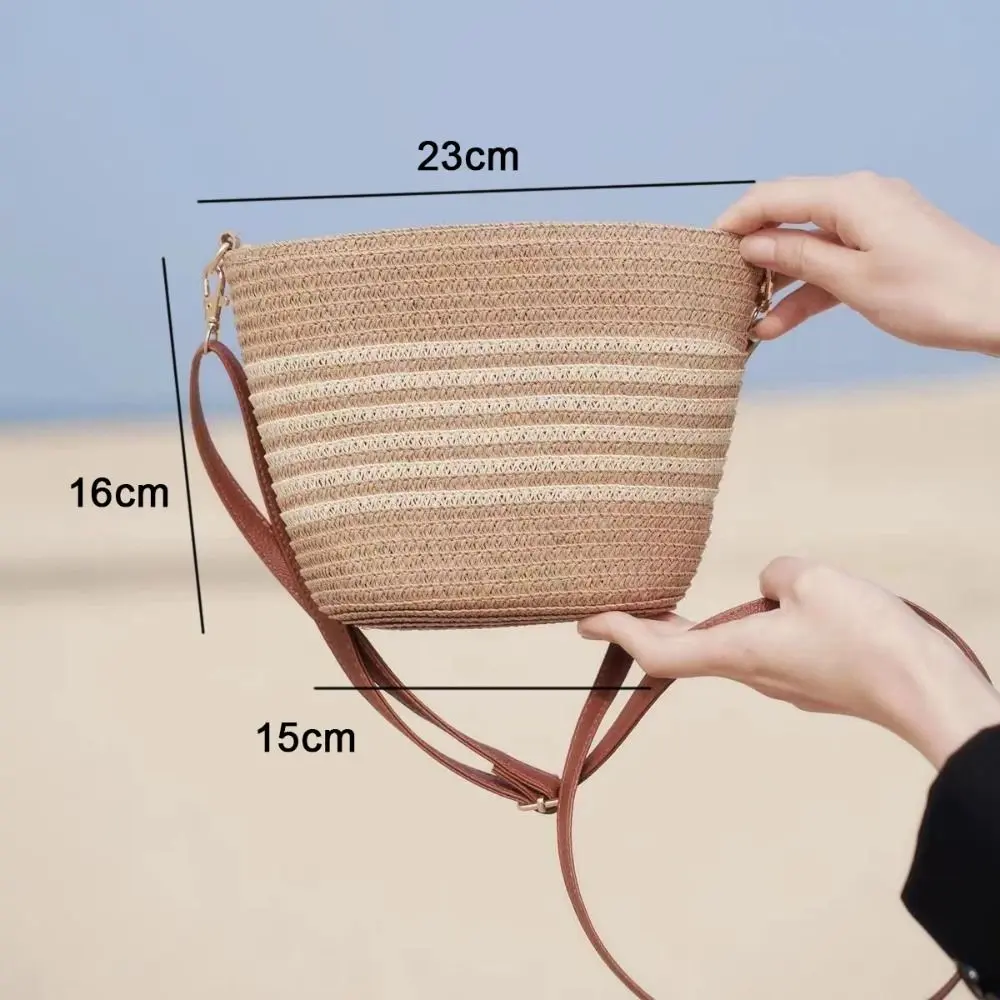 Portable Summer Straw Women Totes Bag Woven Large Capacity Woven Shoulder Bag Zipper Handmade Vacation Beach Bag Girl