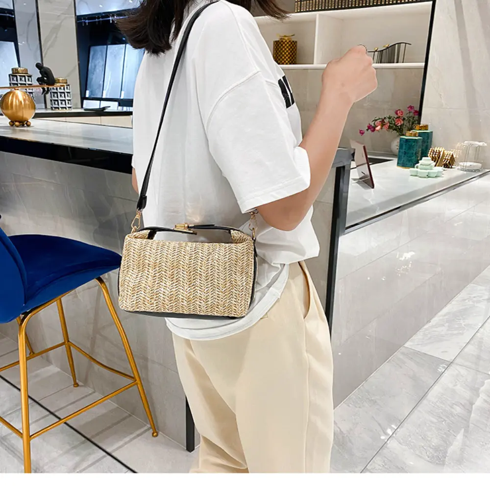 Summer Women Straw Woven Handbag Beach Casual Shoulder Bag Large Capacity Tote Clutch Bags Fashion Ladies Crossbody Bag Vacation