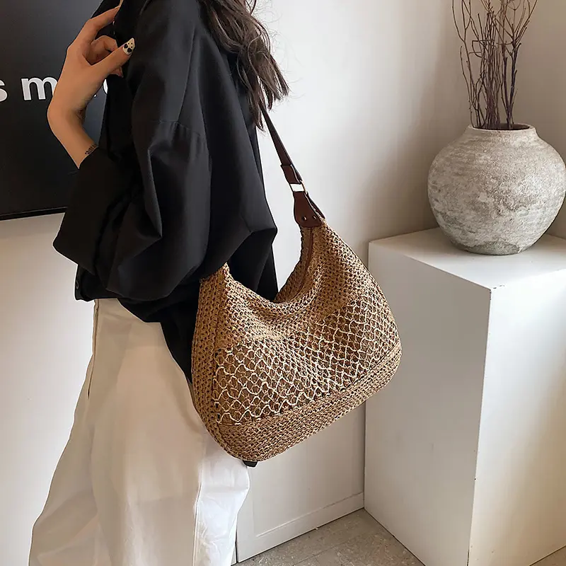 Summer beach vacation beach bag, large capacity woven bag, women's new casual versatile single shoulder crossbody bag
