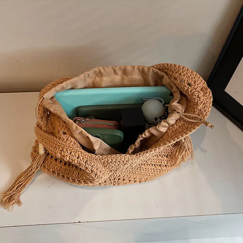 Crochet 2-IN-1 Shoulder Bag Set For Women Raffia Boho Rattan Summer Beach Vacation Tote Bags Knitted Design Handbags Female 2025