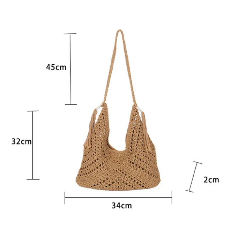 Crochet 2-IN-1 Shoulder Bag Set For Women Raffia Boho Rattan Summer Beach Vacation Tote Bags Knitted Design Handbags Female 2025