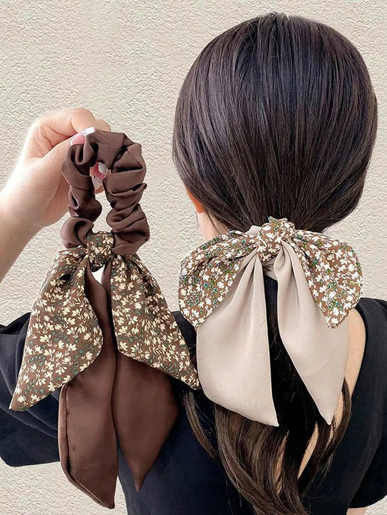 1/2/3Pcs Women's Vintage French Fashion Simple & Elegant Ponytail Bow Ribbon Hair Scrunchie, BohoScrunch Hair Ties For Daily