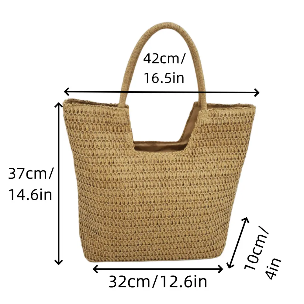 Women Beach Bag Vintage Handmade Woven Shoulder Handbag Retro Straw Shopping Totes Bags Bohemian Ladies Summer Travel Vacation