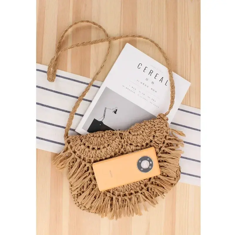 Summer Straw Bags For Women Handmade Tassel Beach Bags 2024 Raffia Rattan Woven Handbags Vacation Shoulder Crossbody Bags Clutch