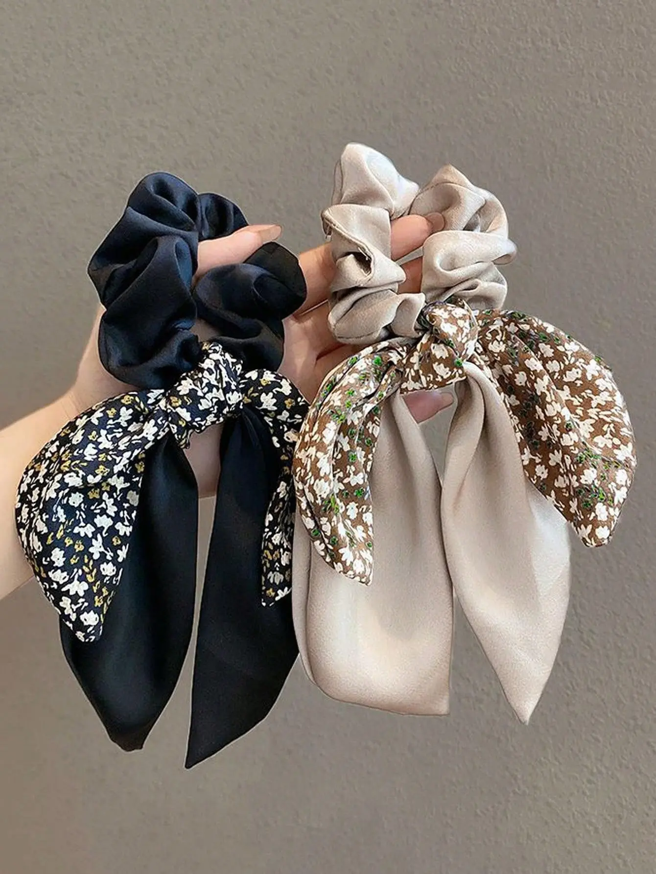 1/2/3Pcs Women's Vintage French Fashion Simple & Elegant Ponytail Bow Ribbon Hair Scrunchie, BohoScrunch Hair Ties For Daily