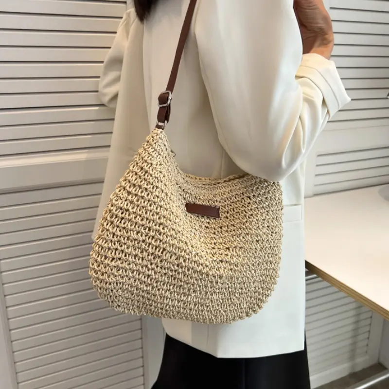 Straw Knitted Purses and Handbags Women Shoulder Bag Straw Woven Side Bag for Ladies Handbag Beach Bag Crossbody Bags for Women