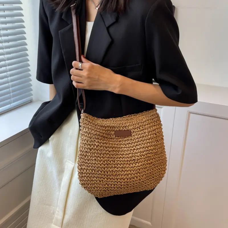 Straw Knitted Purses and Handbags Women Shoulder Bag Straw Woven Side Bag for Ladies Handbag Beach Bag Crossbody Bags for Women